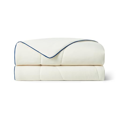 Temperature Regulating Comforter (Snow Ivory With Navy Trim / Premium Queen (90"x90"))