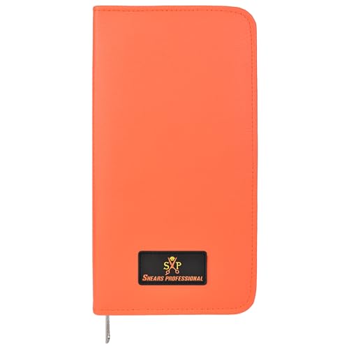 Leather 5 Scissor & Shear Storage Case for Hairstylist (Orange)
