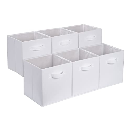 Collapsible Fabric Storage Cubes Organizer with Handles (White / 10.5"x10.5"x11")