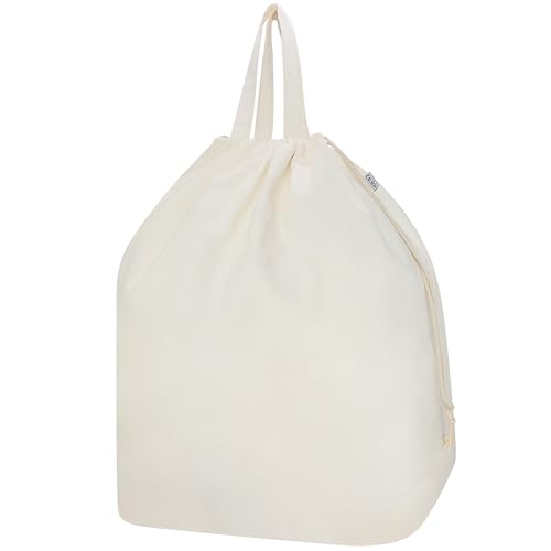 Canvas Laundry Bags with Handles & Rectangular Base (Beige XL | Rectangular Base / 19.6"Wx15"Depthx27.6"H)