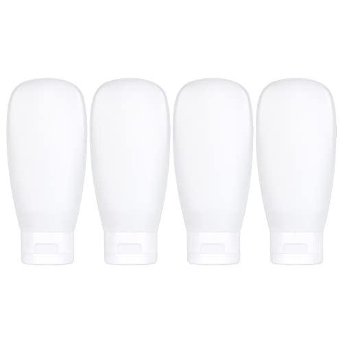 TSA Approved Travel Bottles Set for Toiletries Travel Size Containers Kit 4 Pack Portable Leak Proof Refillable Squeeze Cosmetic Airplane Essential Shampoo Hair Conditioner Body Lotion Bath Shower Gel (White 60ml)