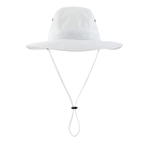 Summer UPF 50+ Men's Bucket Sun Hat Wide Brim Fishing Hat Safari Hat (Large-X-Large / White)