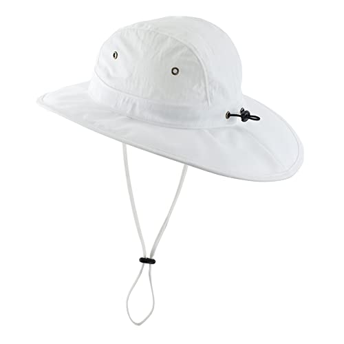 Summer UPF 50+ Men's Bucket Sun Hat Wide Brim Fishing Hat Safari Hat (Large-X-Large / White)