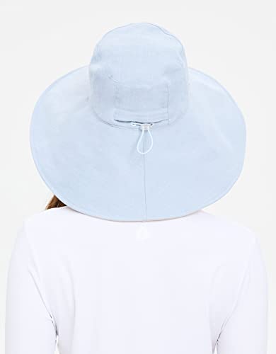 Women's Ultra Wide Cotton Linen Hat UPF 50+ (Small-Medium / Light Blue / Beige)