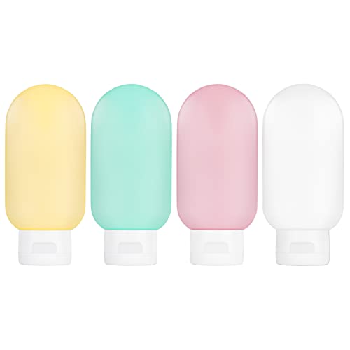 TSA Approved Travel Bottles Set for Toiletries Travel Size Containers Kit 4 Pack Portable Leak Proof Refillable Squeeze Cosmetic Airplane Essential Shampoo Hair Conditioner Body Lotion Bath Shower Gel (4 Color 60ml)