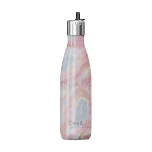 Stainless Steel Water Bottle with Flip Straw Cap (Geode Rose / 17 Ounces)