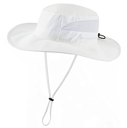 Women's UPF 50+ Safari Sun Hat Ladies Sun Hat Wide Brim Bucket Hats Breathable UV Protection Fishing Hats White (Large / White)