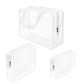 3Pcs Crystal Clear PVC Travel Toiletry Bag Kit for Women Men (1 Large, 1 Medium, 1 Small-White / 3 Piece Set)