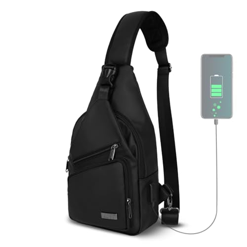 Crossbody Sling Bag Men Women (Black Leather / Small)