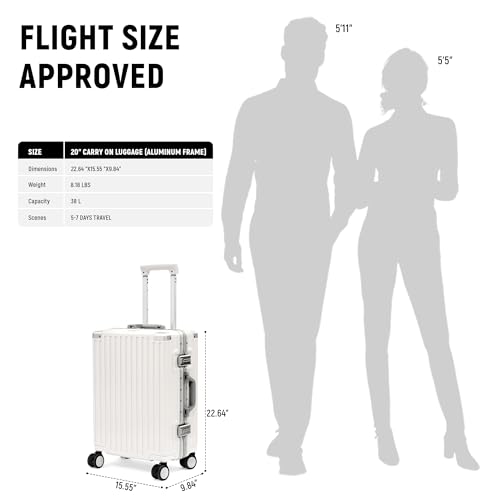 20 Inch Carry On Luggage Aluminum Frame Airline Approved (White / 20-Inch)