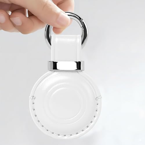 1 Pack Genuine Leather Handcrafted for Airtag Holder Keychain (B6-White)