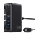 345W USB C Charger 10 in 1 Retractable Wall Charger with 2 Cables (Black / 345W)