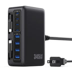 345W USB C Charger 10 in 1 Retractable Wall Charger with 2 Cables (Black / 345W)