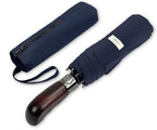 Folding Umbrella Real Wood Handle Auto Open Close Dark Navy (Dark Navy)