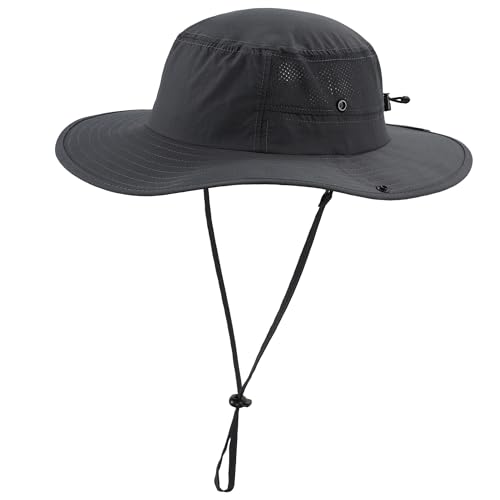 UPF50+ Mens Sun Hat Wide Brim Bucket Hat Womens UV Protection Sunshade Beach Hat Light Weight Cowboy Fishing Hat Dark Grey (One Size / Dark Grey)