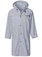 Mens Long Hooded Safety Rain Jacket Waterproof Emergency Raincoat Poncho (Medium / Grey)