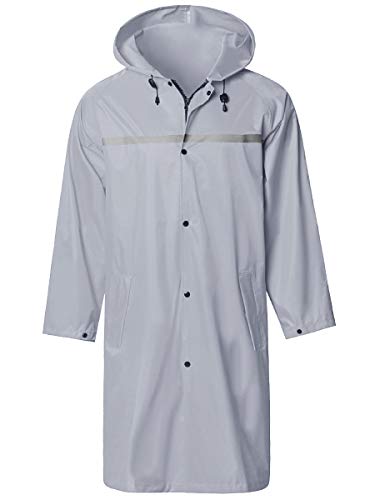 Mens Long Hooded Safety Rain Jacket Waterproof Emergency Raincoat Poncho (Medium / Grey)