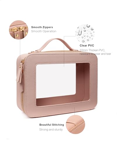 Clear Makeup Bag Set for Women (Dual Dark Pink)