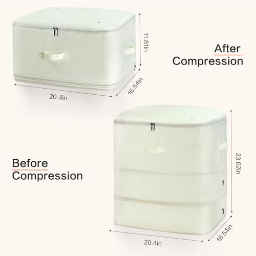 Ultra Space Saving Self Compression Storage Bags with Zipper (Beige / Large)