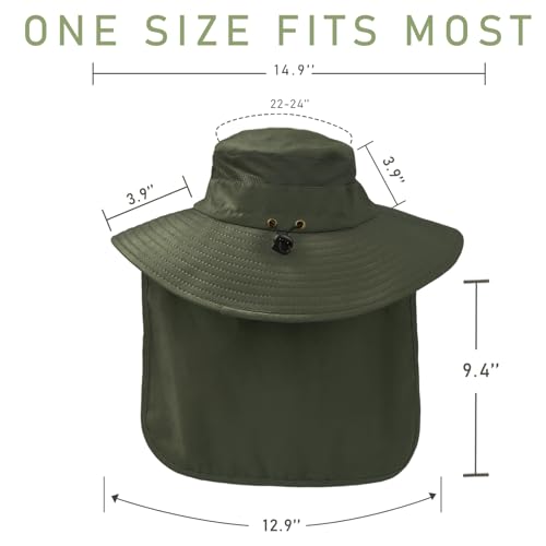 Fishing Hat Breathable Wide Brim Sun Hats with Neck Flap Bucket Hat Outdoor Safari Hat for Men Women UPF 50+ Sun Protection ArmyGreen (Armygreen)