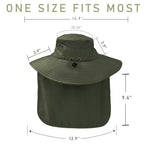 Fishing Hat Breathable Wide Brim Sun Hats with Neck Flap Bucket Hat Outdoor Safari Hat for Men Women UPF 50+ Sun Protection ArmyGreen (Armygreen)
