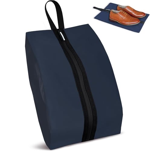 Waterproof Shoe Bag Odor Absorbing Multifunctional Storage Lightweight Shoe Dust Bags with Zipper for Gym Sports Travel Work Men and Women (Navy Blue / 16.5 × 9.8 Inches | 1-Pack)