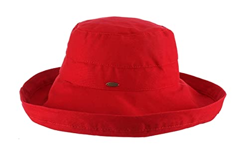 Women's Cotton Hat with Inner Drawstring and Upf 50+ Rating (One Size / Red)