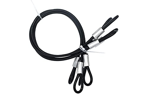 20 inch (50cm) 5mm Stainless Security Cables Tether,Braided Steel Vinyl Coated Safety Strap Luggage Lock,Flexible Wire Lead Chain Leash with Double Loops, Black 4Pcs (Black / 5mm-20in(4pcs))