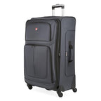 Sion Softside Expandable Spinner Luggage Durable Lightweight Travel Suitcase (Checked-Large / Dark Grey)