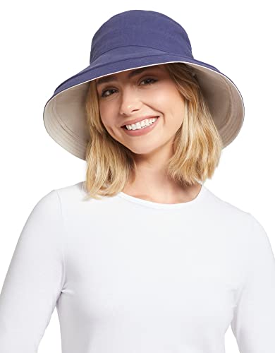 Women's Holiday Sun Hat UPF 50+ (Large-X-Large / Navy/Beige)