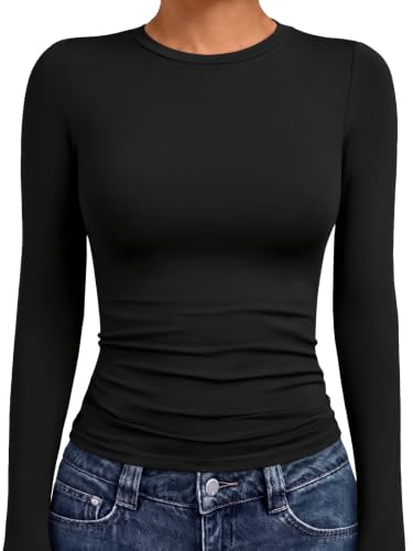Womens Long Sleeve Shirts Basic Compression Tops Black XS (X-Small / Black)