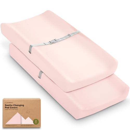 2 Pack Organic Changing Pad Covers for Girl (Mist Rose / 100% Cotton)