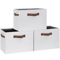 Large Fabric Storage Bins with 3 Handles (Large-3 Pack / White)