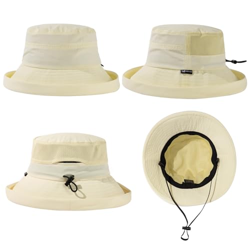 Sun Hat for Women Wide Brim SPF 50 UV Protection with Chin Strap Packable Bucket Hat for Travel Beach Outdoor Summer Waterproof Lightweight Gardening H iking Fishing Camping Cream Beige L (Cream Beige / Large)
