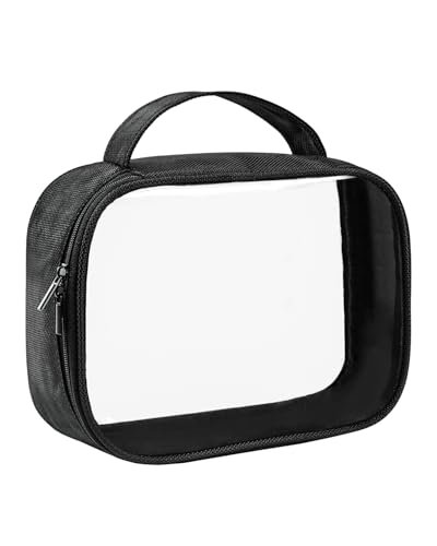 TSA Approved Toiletry Bag Clear Quart Size Travel Bags Makeup Bag (Black / 1 Pack, Handle)
