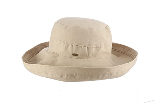 Women's Cotton Hat with Inner Drawstring and Upf 50+ Rating (One Size / Taupe)