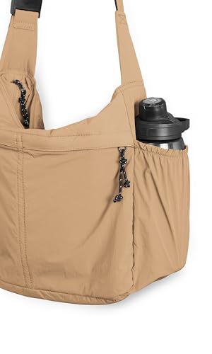 20L Crossbody Tote Bag Large Capacity Lightweight Hobo Shoulder Sling Bags for Gym Shopping Beach Travel (Taupe)