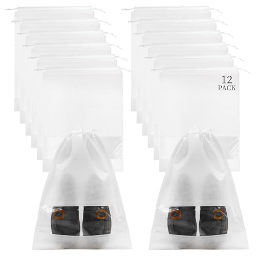 12 Pcs Portable Travel Shoe Bags (White)