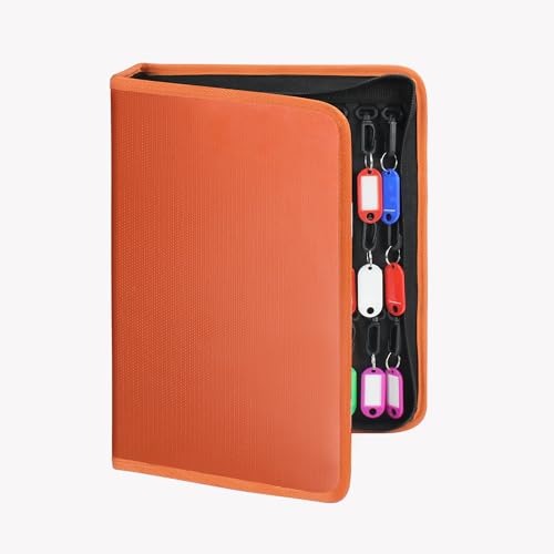 Zippered Key Organizer Case Waterproof and Fireproof Key Binder with 60 Hooks and Tags Portable Key Storage (60 / Brown)