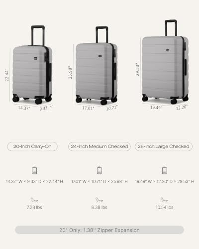 Luggage Set 3 Piece Lightweight Durable Hardshell (Platinum)