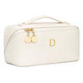 Initial Makeup Bag Personalized Gift for Women Teen Girls (MediumBeige / D)