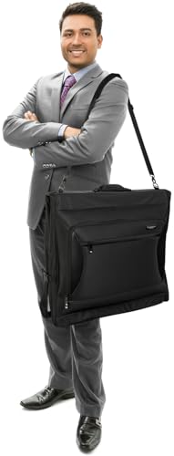 WallyBags Solutions 45" Premium Garment Bag with shoulder strap and pockets (45-Inch / Black)