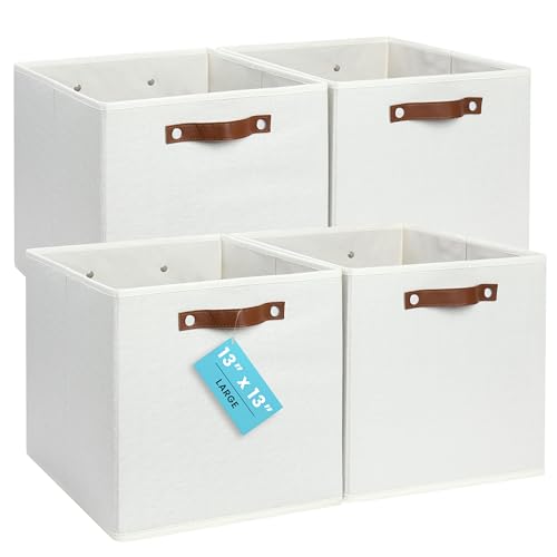 13x13 Cube Storage Bins (Off-White / (13x13) Leather Handles)