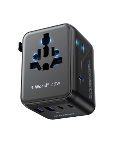 7-in-1 Universal Travel Adapter, GaN 45W iPhone 17 European Travel Plug Adapter, 3 USB-C PD & 2 USB-A QC,2 AC, International Power Adapter for Travel UK EU AUS JP, Travel Essentials (45 W)