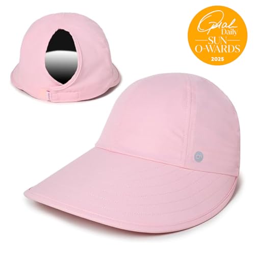 Womens Sunblocker UPF 50 Wide Brim Ponytail Sun Hat (One Size / Pink)