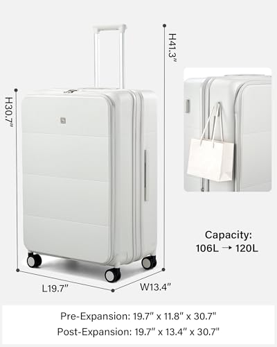Expandable Large Checked Luggage (Smoke White / 28 Inch EXT)