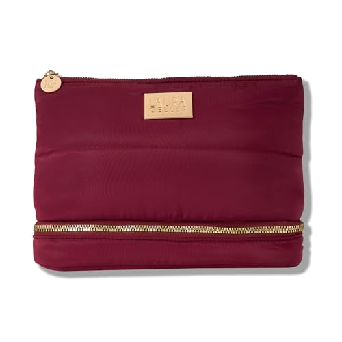 Quilted Makeup Bag with Brush Case (Burgundy)