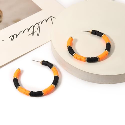 Game Day Earrings Football Baseball Earrings for Women Sports Team Heishi Hoop Earring Football Accessories Outfits Cheer Mom Essentials Fall Sports Must Haves Cheer Gifts (Orange Black)