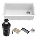 Bellucci Workstation 32 in. Undermount Granite Composite Single Bowl Kitchen Sink in White with Accessories with WasteGuard™ Continuous Feed Garbage Disposal (White / 32 Inch / Sink and Garbage Disposal 3/4 HP)