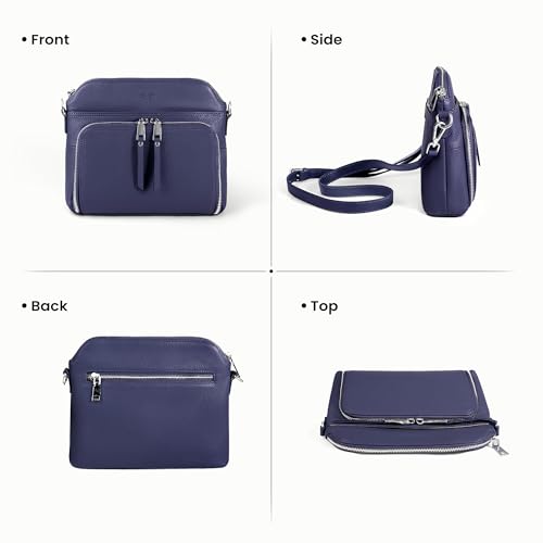 Genuine Leather Crossbody Bags for Women Travel Wallet Purse Navy (Navy Blue)